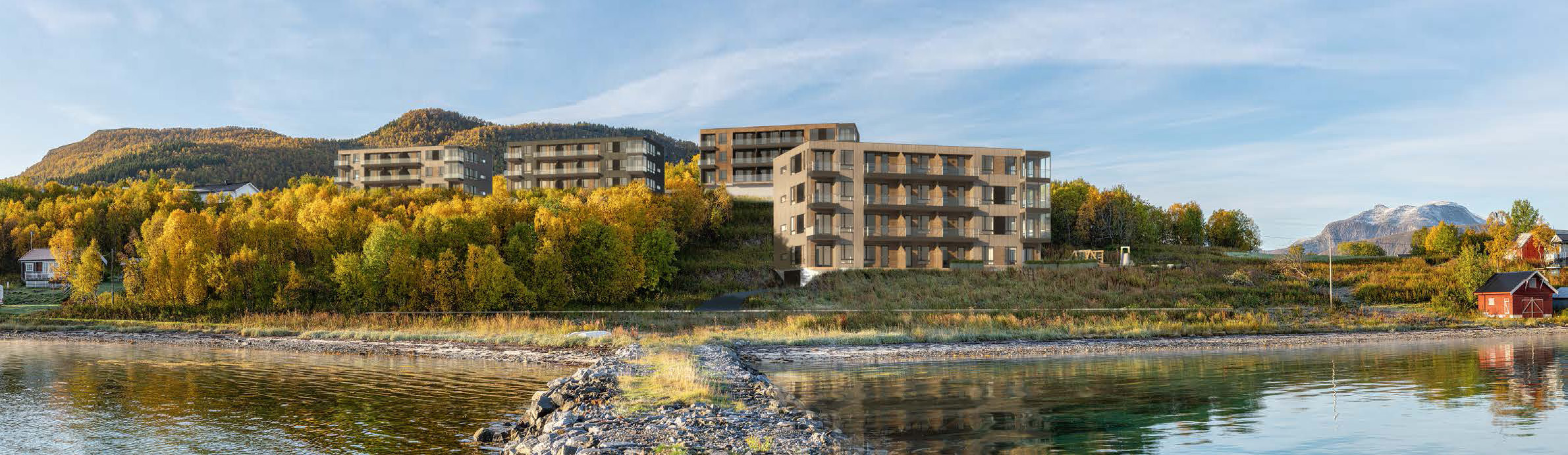 Karlshaegn 2 3D illustrasjon sett fra sjo panorama